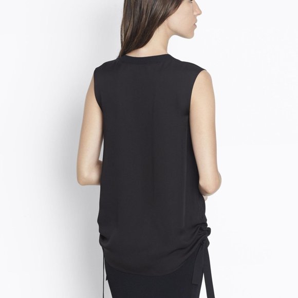 NWT VINCE BLACK SILK RUCHED RIB TANK - SIZE 0 - Picture 3 of 5
